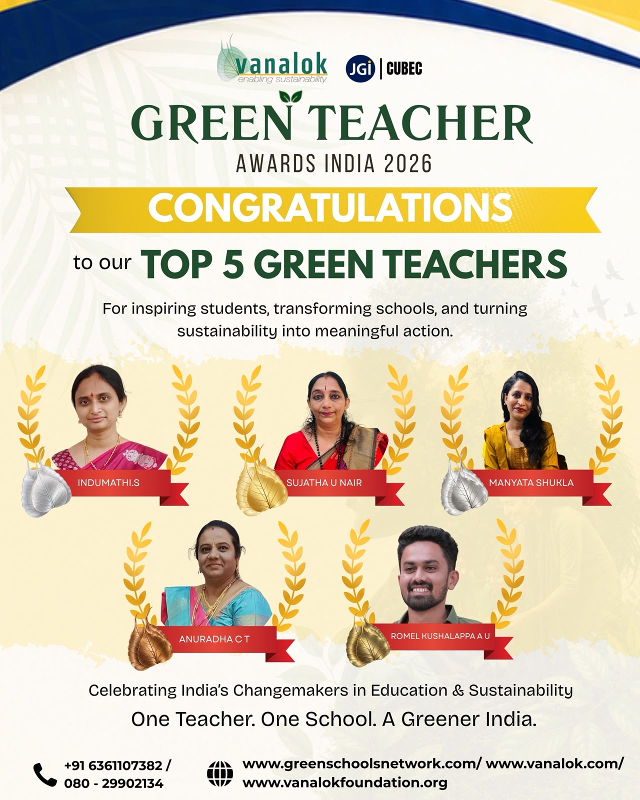 Congratulations to the Top 5 Green Teachers of the Green Teacher Awards India 2026